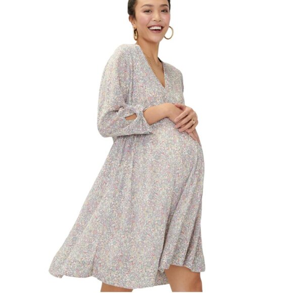 Hatch Maternity Jamie Dress Long Sleeve Midi Floral Button Down Lace Large 3 - Picture 1 of 12